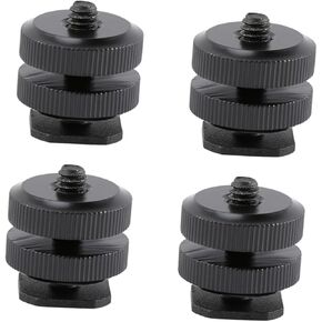 POPETPOP 4Pcs Aluminum Alloy Hot Shoe Mount Adapter Dual Screw Compatible with Tripods Cameras Microphones Monitors Durable Replacement for Broken Cold Shoe Mounts
