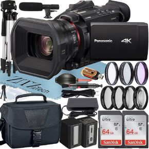 Panasonic HC-X1500 UHD 4K Pro Camcorder مع Zoom البصري على مدار 24x + 2 Pack 64GB بطاقة الذاكرة Sandisk + Case + Tripod + Filter Kit + Microphone Pundle