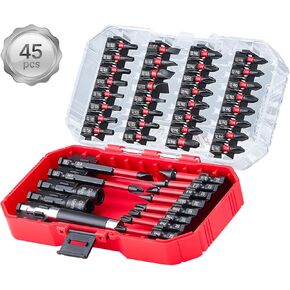 VEVOR Screwdriver Bit Set, 45-Piece, Magnetic Phillips, Slotted, Square, Torx Bit, Hex Nut Sockets, Extension Rod with Transparent Storage Case, High-Strength S2 Alloy Steel, Blackened Finish
