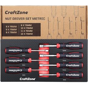 7-Piece Nut Driver Set (Metric) - 5/6/8/9/10/11/12mm with CRV Magnetic Blade Ergonomic Non-Slip Grip EVA Tray Suitable for Furniture Assembly & DIY Projects