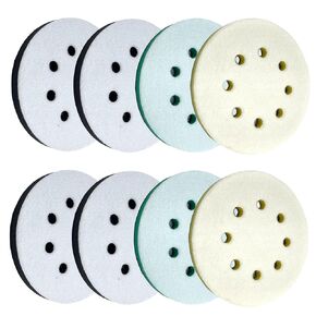 8 Pcs Orbital Sander Pads, 5 Inch, 3 Hardness Levels (Black Soft, Yellow Medium, Green Hard), Foam, Compatible with Orbital Sander