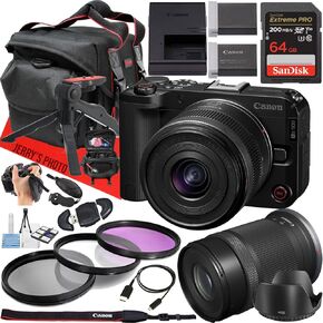 Canon EOS R50 V Mirrorless Camera with RF-S 14-30mm f/4-6.3 is STM PZ and RF-S 55-210mm f/5-7.1 is STM Lens + 64 GB Memory + Extra Battery + Filters + More (23pc Bundle) (Renewed)