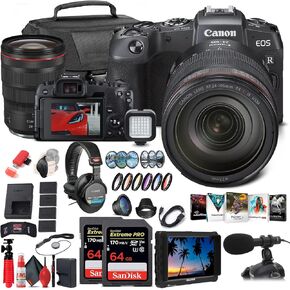 Canon EOS RP Mirrorless Digital Camera with 24-105mm Lens (3380C012) + Canon RF 24-70mm Lens + 4K Monitor + Pro Headphones + Pro Mic + 2 x 64GB Memory Card + Color Filter Kit + Case + More (Renewed)