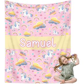 Personalized Baby Blanket with Name for Boys Girls Custom Blankets for Toddlers Kids Flannel Throw Baby Birthday Gifts for Baby Shower Nursery Blanket (Pink-Butterfly)