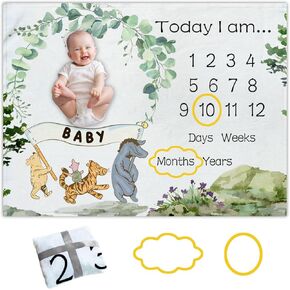 Winnie Baby Milestone Blanket, Winnie Newborn Month Blankets for Babies, Newborn Photography Background Decor, Perfect for Baby Shower Birthday Party