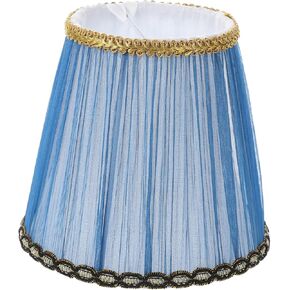 Clip Bulb Lampshade Blue Chandelier Lamp Cover Small Nightstand Fabric Lamp Shade Vintage Decor