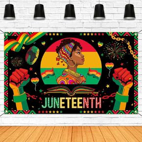 Mocsicka Happy Juneteenth Banner Juneteenth 19 June Freedom Day Decorations Banner for Africa American Independence Day Party Progray (Black ، 70.8 × 43.3 بوصة)