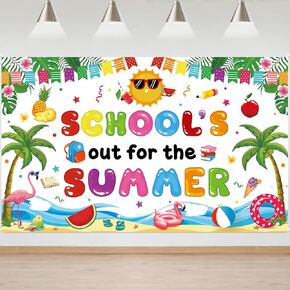 So Long School Hello Summer Backdrop End of School Pool Party Background Bye School Hello Summer Decorations Banner,71 x 43Inch