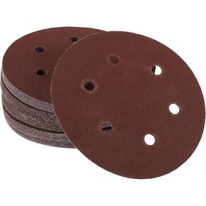 50 Pcs 6inch 6 Hole 120 Grit Universal Sanding Discs - Round Hook and Loop Sandpaper - White Paper Red