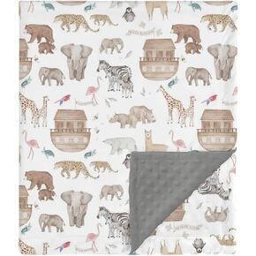 HawSkgFub Noah’s Ark Mink Baby Blanket Dotted Backing Boy Girl Shower Gift, Religious Animal Boat Ship Double Layer Nursery Receiving Swaddle, Gray Soft Newborn Infant Toddler Bed Crib Bedding 30 x 40