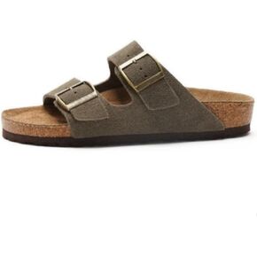 UIKGITP Women's Slide Sandals Cork Footbed Summer Suede Walking Buckle Flat Comfort Slip On Slippers