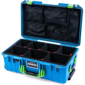 ColorCase Pelican Air 1535 Carry-on Case Electric Blue - Medium Size Waterproof Case with TrekPak Divider System & Mesh Lid Organizer - Red Handles & Latches