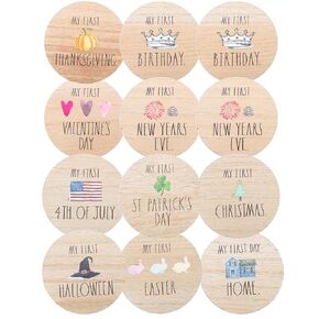 Rae Dunn Baby Milestone Plaques - Wooden Baby Holiday Milestone Props for Newborn Boy or Girl - First Year Baby Photo Shoot Photography Prop – Halloween, Thanksgiving, Christmas, Easter, July 4th
