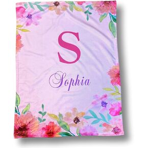 Custom Catch Baby Blanket for Girls - Personalized Gift - Soft Pink Floral Design
