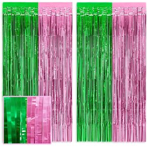 xo, Fetti Pink + Green Foil Curtain - Set of 2 | Witch Party Decorations, Girl Birthday Backdrop, Kids Wizard Photo Booth, Bachelorette Supplies