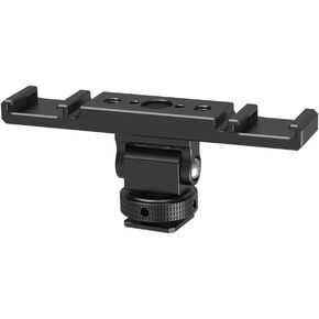 Dual Cold Shoe Extension Bar Bracket w 1/4" Thread & Cable Slot - Extender for Monitor LED Light Camera Cage (with 1/4 ARRI-Standard Rotation Expansion Base)