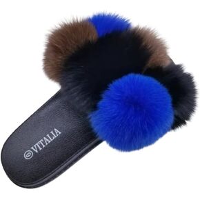 7K Women Fuzzy Slides Fluffy slippers, Open Toe Slip On Furry Fleece Sandals