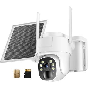KKB 4G LTE Cellular Security Camera, No WiFi Security Camera Outdoor Built-in SIM Card and 64GB SD Card, Solar Powered, 2K Wireless Cam Color Night Vision, PIR Motion Sensor, PTZ 355° View, 2 Way Talk