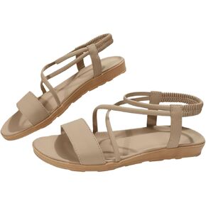 OYOANGLE Women's Criss Cross Flat Sandals with Back Strap Open Toe Comfy PU Leather Sandal