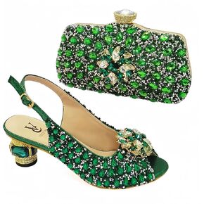 Women Shoes and Bag Set for Evening Party Wedding Italian Style High Heels African Decorated with Rhinestone