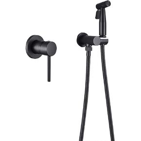 Black Handheld Bidet Sprayer for Toilet, Cloth Diaper Sprayer Kit Brass Single Handle Bidet Sprayer Set with Hot and Cold Water, Wall Mounted Toilet Bidet Sprayer Kit for Personal