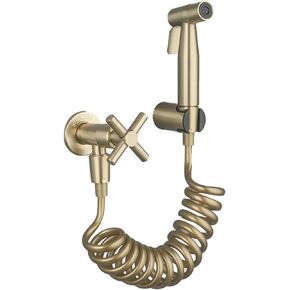 Handheld Bidet Sprayer Toilet Kit, Bathroom Bidet Sprayer Set with Hook and Flexible Shower Hose, Baby Cloth Diaper Sprayer, Single Cold Water, Brushed Gold