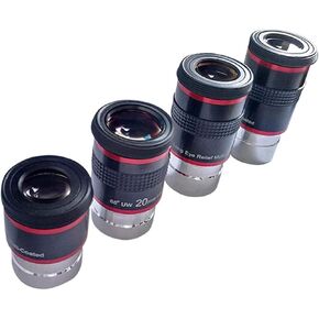 Monoculars Telescope High Power 1.25Inch Ultra Wide Angle Eyepiece, Aluminum Alloy Metal 68 Degree Ultra Wide Long Eye Relief Eyepiece Kit 6+9+15+20Mm for Astronomy Telescope Binoculars