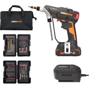 WORX Nitro 20V SwitchDriver 2.0 with 85 pc Accessory Kit, 2-in-1 Brushless Cordless Drill Driver, Drill Set Rotatable Dual 1/4" Chucks, WX177L.2 – (Battery & Charger Included)