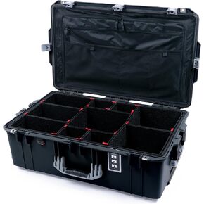 ColorCase Pelican 1595 Case Black - Large Sized Waterproof Case with TrekPak Divider System & Combo Pouch Lid Organizer- Blue Handles & Latches