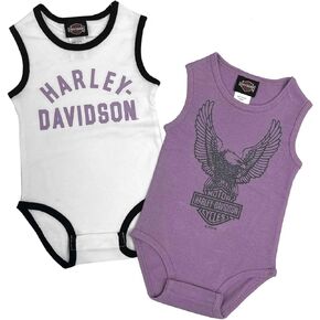Harley-Davidson Baby Girls' 2-Pack Infant Rib Sleeveless Bodysuit Set - Lavender