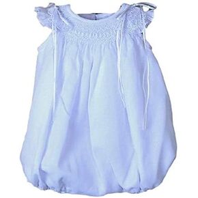 SUMA White Baby Girls' Hand-Embroidered Smocked Bubble Romper 3m, 6m, 12m, 24m