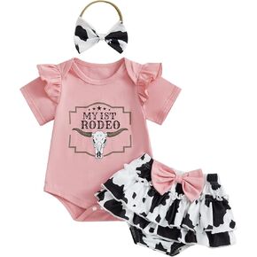 Western Newborn Baby Girl Clothes My First Redeo Ruffler Romper Cow Dress Shorts Set Cowgirl Country Summer Outfits