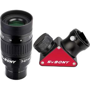 SVBONY SV135 Zoom Eyepiece with SV188P Dielectric Mirror Star Diagonal, 1.25 Inch, Zoom 7 to 21mm Telescope Eyepiece, 6 Element 4 Group Telescope Accessories for Astronomic Telescopes Visual