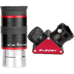 SVBONY Telescope Eyepiece 68 Degree Ultra Wide Angle Eyepiece 6mm, and SV188P 90 Degree Dielectric Mirror Star Diagonal, 1.25 inch, Telescope Accessories for Astronomic Telescopes Visual