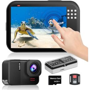 4K60fps Waterproof Action Camera- Bare Metal Underwater 10M with 64G SD Card, HD 48MP Touchscreen Sports 6-Axis Stabilization,8X Zoom Underwater Camera Snorkeling with Helmet Accessories