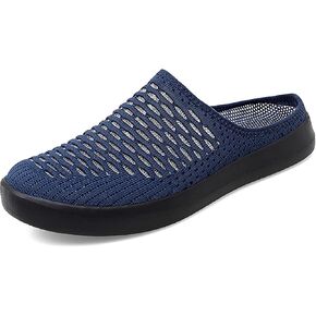 Women's Mesh Breathable Flat Mule Shoes Closed Round Toe Knit Backless Slip On Softsole Lightweight Walking Shoes for Vacation Work
