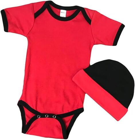 Monag Collegiate Baby Bodysuit Set - Short Sleeve Onesie and Cap Set in Kuwait
