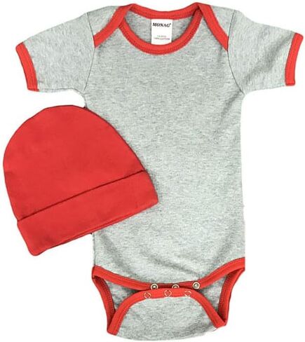 Monag Collegiate Baby Bodysuit Set - Short Sleeve Onesie and Cap Set in Kuwait
