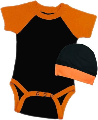 Monag Collegiate Baby Bodysuit Set - Short Sleeve Onesie and Cap Set in Kuwait