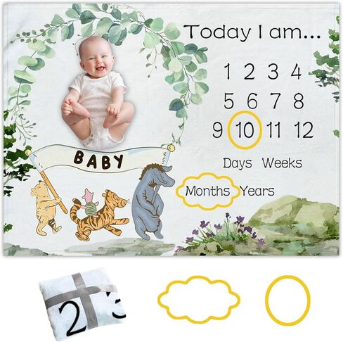 Winnie Baby Milestone Blanket, Winnie Newborn Month Blankets for Babies, Newborn Photography Background Decor, Perfect for Baby Shower Birthday Party in Kuwait