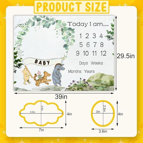 Winnie Baby Milestone Blanket, Winnie Newborn Month Blankets for Babies, Newborn Photography Background Decor, Perfect for Baby Shower Birthday Party in Kuwait