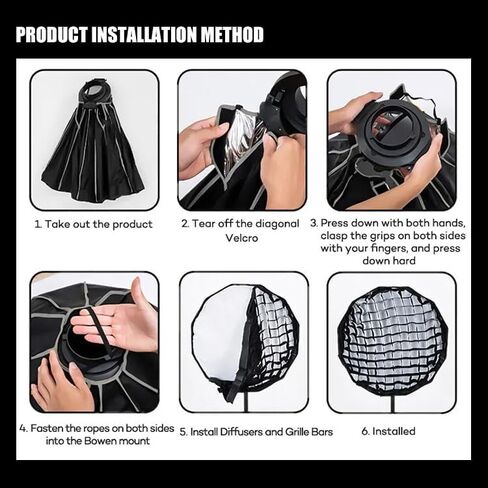 REFLEX CAMERA 90cm Deep Parabolic Softbox Diffuser Kit – Bowens Mount, Professional Lighting with Grid & Dual Diffusers for Photography & Video, Quick Setup, Studio/Outdoor Use in Saudi Arabia