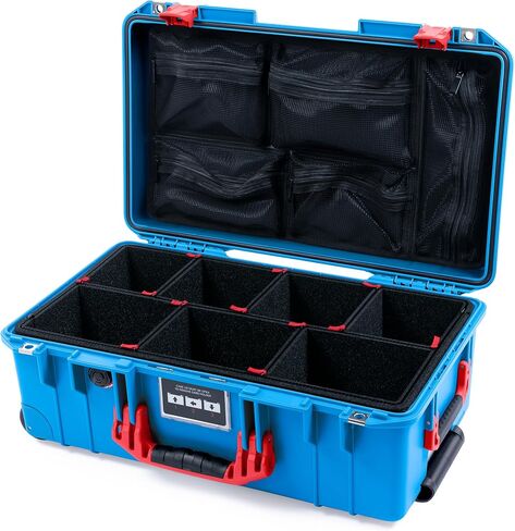 ColorCase Pelican Air 1535 Carry-on Case Electric Blue - Medium Size Waterproof Case with TrekPak Divider System & Mesh Lid Organizer - Red Handles & Latches in Saudi Arabia