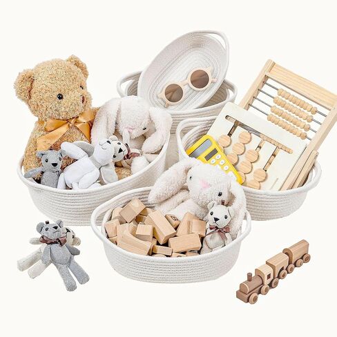 Storage Basket Set – 5-Piece Baskets for Organizing Home, Shelves, Nursery, Bathroom, Dog Toys, Small to Large Decorative Baskets – Off White in Saudi Arabia