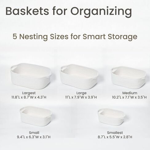 Storage Basket Set – 5-Piece Baskets for Organizing Home, Shelves, Nursery, Bathroom, Dog Toys, Small to Large Decorative Baskets – Off White in Saudi Arabia