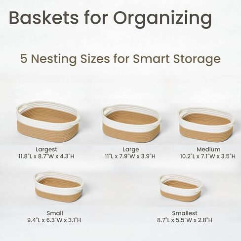 Storage Basket Set – 5-Piece Baskets for Organizing Home, Shelves, Nursery, Bathroom, Dog Toys, Small to Large Decorative Baskets – Off White in Saudi Arabia