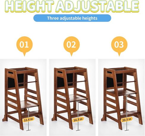 Unicoo Bamboo ارتفاع قابلة للتعديل Kids Kids Strow ، Toddler Learning Tower & Helper Stool للحمام ، عداد المطبخ - مصمم لنمو الأطفال واستقلاله (P042 -Antique Brown) in Kuwait