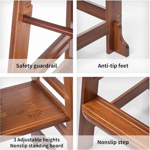 Unicoo Bamboo ارتفاع قابلة للتعديل Kids Kids Strow ، Toddler Learning Tower & Helper Stool للحمام ، عداد المطبخ - مصمم لنمو الأطفال واستقلاله (P042 -Antique Brown) in Kuwait
