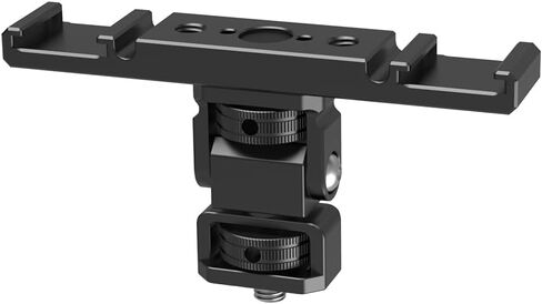 Dual Cold Shoe Extension Bar Bracket w 1/4" Thread & Cable Slot - Extender for Monitor LED Light Camera Cage (with 1/4 ARRI-Standard Rotation Expansion Base) in Saudi Arabia