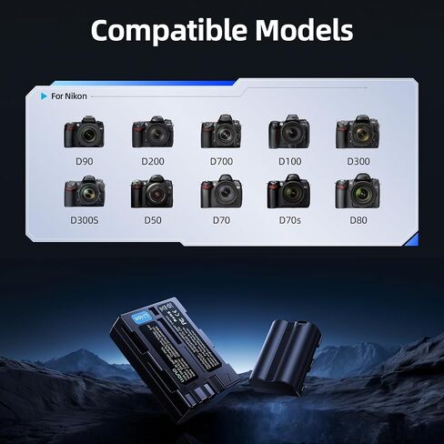 llano USB-C EN-EL3E Battery for Nikon D700 D70S D80 D90 D200 D70 D50 D100 D300S D300 Cameras, 2400mAh Huge Capacity, Fully decoded, 2.8Hrs Full Charged, Black (2 Pack) in Saudi Arabia